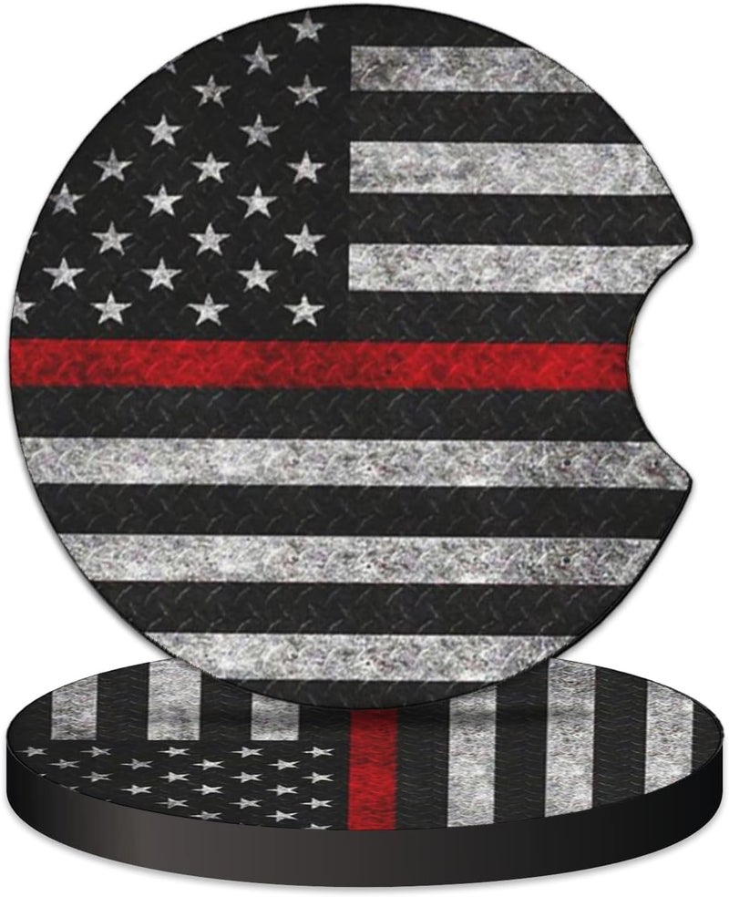 KARREAL 2 Pcs Car Cup Coasters, Red Grey American Flag Universal Non-Slip Rubber Car Coasters for Cup Holders 2.75 inch, Car Interior Accessories for Men - Image 1